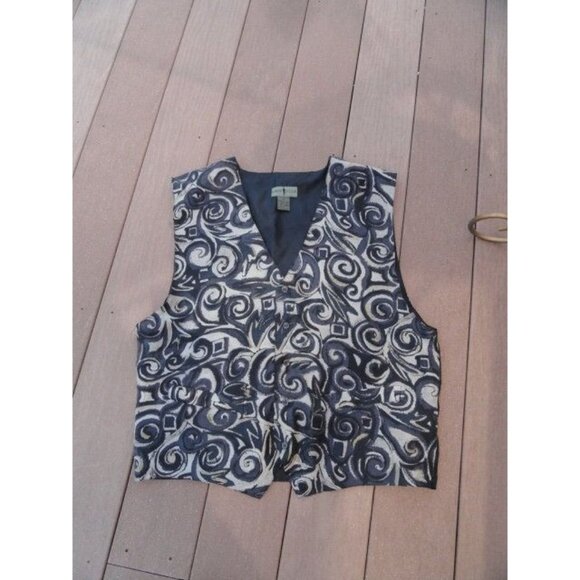 Vtg Men’s Robert Stock 100% Silk Black & Silver Paisley Vest Retro Mod Pockets L - Picture 1 of 9
